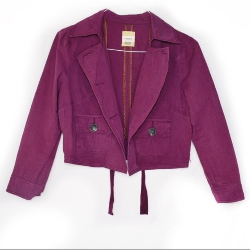 Fossil Purple Cropped Cotton Jacket Medium